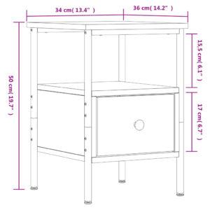 vidaXL Sängbord rökfärgad ek 34x36x50 cm konstruerat trä - Bild 10