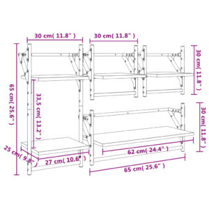 vidaXL Vägghyllor 4 st med stänger brun ek konstruerat trä - Bild 11