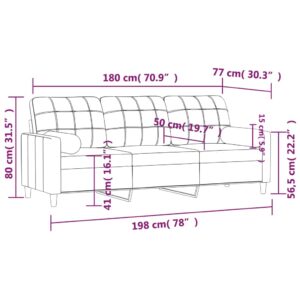 vidaXL 3-sits soffa med prydnadskuddar gräddvit 180 cm tyg - Bild 8