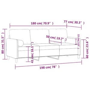 vidaXL 3-sitssoffa med prydnadskuddar ljusgrå 180 cm sammet - Bild 8