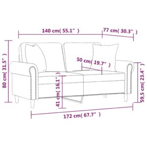 vidaXL 2-sitssoffa med prydnadskuddar ljusgrå 140 cm sammet - Bild 8