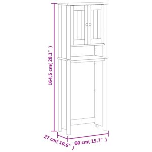 vidaXL Förvaringsskåp över toalett BERG vit 60x27x164,5 cm massivt trä - Bild 8