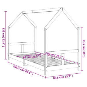 vidaXL Sängram för barnsäng vit 80x200 cm massiv furu - Bild 9