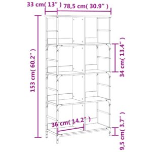 vidaXL Bokhylla brun ek 78,5x33x153 cm konstruerat trä - Bild 9