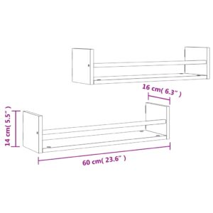 vidaXL Vägghyllor med stänger 2 st brun ek 60x16x14 cm - Bild 8