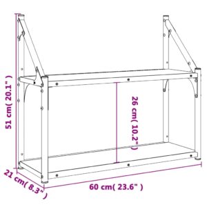 vidaXL Vägghylla 2 hyllor svart 60x21x51 cm konstruerat trä - Bild 8