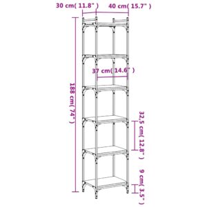 vidaXL Bokhylla 6 hyllplan svart 40x30x188 cm konstruerat trä - Bild 9