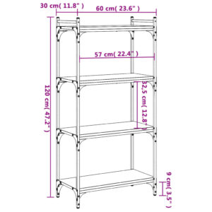 vidaXL Bokhylla 4 hyllplan rökfärgad ek 60x30x120 cm konstruerat trä - Bild 9