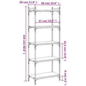 vidaXL Bokhylla 5 hyllplan brun ek 60x30x154 cm konstruerat trä - Bild 9