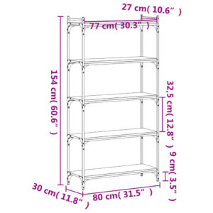 vidaXL Bokhylla 5 hyllplan svart 80x30x154 cm konstruerat trä - Bild 9