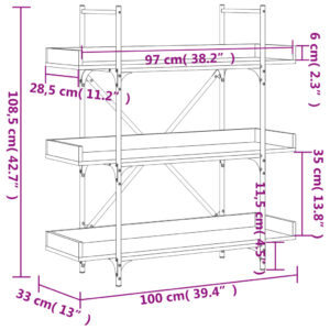 vidaXL Bokhylla 3 hyllplan rökfärgad ek 100x33x108,5cm konstruerat trä - Bild 9