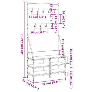 vidaXL Klädställning med skoförvaring rökfärgad ek 90x34x184 cm - Bild 9