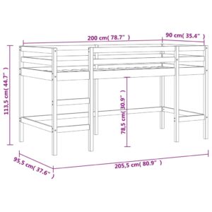 vidaXL Loftsäng med stege vit 90x200 cm massiv furu - Bild 11