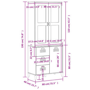 vidaXL Vitrinskåp VIKEN vit 80x40x190 cm massiv furu - Bild 12