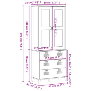 vidaXL Vitrinskåp VIKEN vit 80x40x190 cm massiv furu - Bild 12