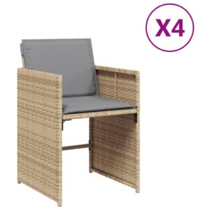 vidaXL Trädgårdsstolar med dynor 4 st blandad beige konstrotting - Bild 2