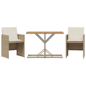 vidaXL Bistrogrupp med dynor 3 delar beige konstrotting - Bild 2