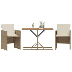 vidaXL Bistrogrupp med dynor 3 delar beige konstrotting - Bild 3