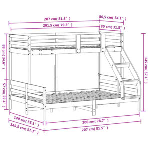 vidaXL Våningssäng 80x200/140x200 cm vaxbrun massiv furu - Bild 10