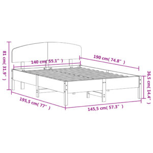 vidaXL Sängram med huvudgavel vaxbrun 140x190 cm massiv furu - Bild 9