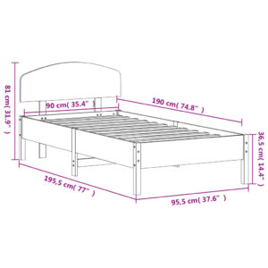 vidaXL Sängram med huvudgavel vaxbrun 90x190 cm massiv furu - Bild 9