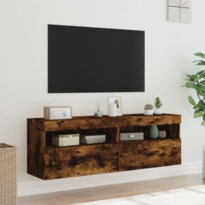 vidaXL Väggmonterad tv-bänk LED 2 st rökfärgad ek 60x30x40 cm - Bild 5