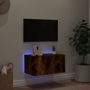 vidaXL Väggmonterad tv-bänk LED rökfärgad ek 60x35x31 cm - Bild 3