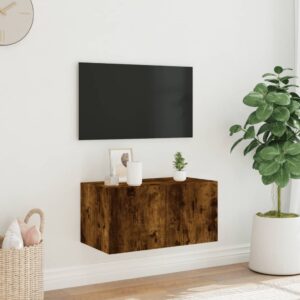 vidaXL Väggmonterad tv-bänk LED rökfärgad ek 60x35x31 cm - Bild 4