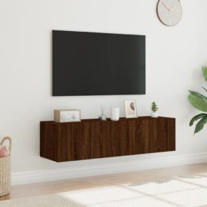 vidaXL Väggmonterad tv-bänk LED 2 st brun ek 60x35x31 cm - Bild 4