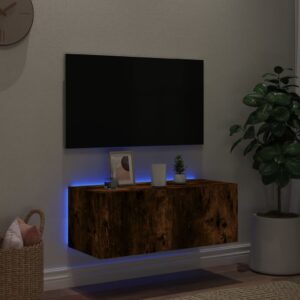 vidaXL Väggmonterad tv-bänk LED rökfärgad ek 80x35x31 cm - Bild 3