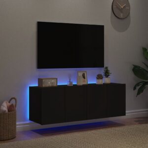 vidaXL Väggmonterad tv-bänk LED 2 st svart 60x35x41 cm - Bild 4