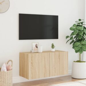 vidaXL Väggmonterad tv-bänk LED sonoma-ek 80x35x41 cm - Bild 5