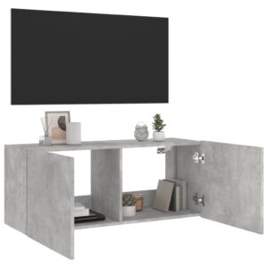 vidaXL Väggmonterad tv-bänk LED betonggrå 100x35x41 cm - Bild 7