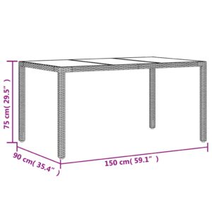 vidaXL Trädgårdsbord med glasskiva svart 150x90x75 cm konstrotting - Bild 11