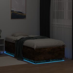 vidaXL Sängram med LEDs rökfärgad ek 90x190 cm konstruerad trä - Bild 4