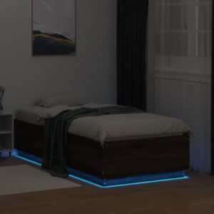 vidaXL Sängram med LEDs brun ek 90x190 cm konstruerad trä - Bild 4