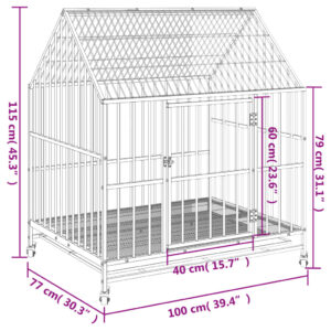 vidaXL Hundbur med hjul svart galvaniserat stål - Bild 9
