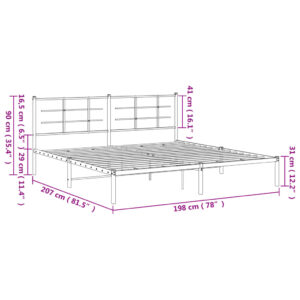 vidaXL Sängram med huvudgavel metall svart 193x203 cm - Bild 10