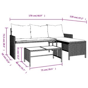 vidaXL Trädgårdssoffa med bord och dynor L-formad svart konstrotting - Bild 10