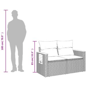 vidaXL Trädgårdssoffa 2-sits med dynor konstrotting svart - Bild 10