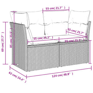 vidaXL Trädgårdssoffa 2-sits med dynor konstrotting beige - Bild 11