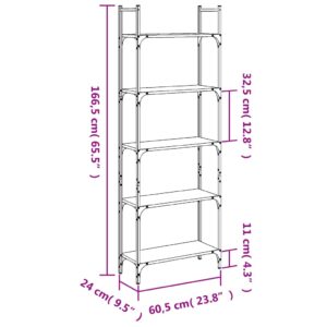 vidaXL Bokhylla 5 hyllplan svart 60,5x24x166,5 cm konstruerat trä - Bild 10