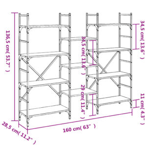 vidaXL Bokhylla rökfärgad ek 160x28,5x136,5 cm konstruerat trä - Bild 10