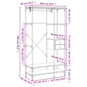 vidaXL Garderob med lådor grå sonoma 100x40x180 cm konstruerat trä - Bild 12