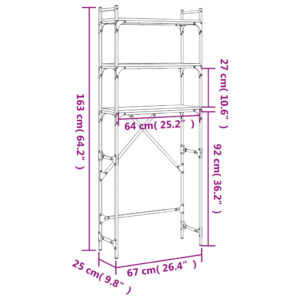 vidaXL Tvättmaskinhylla rökfärgad ek 67x25x163 cm konstruerat trä - Bild 11