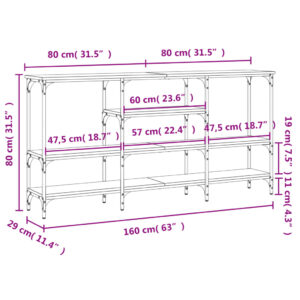 vidaXL Avlastningsbord rökfärgad ek 160x29x80 cm konstruerat trä - Bild 10