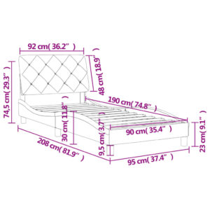 vidaXL Sängram med huvudgavel svart 90x190 cm sammet - Bild 12