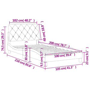 vidaXL Sängram med huvudgavel mörkgrå 100x200 cm sammet - Bild 12