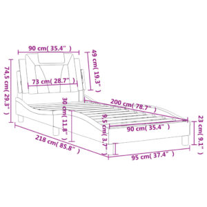 vidaXL Sängram med huvudgavel svart 90x200 cm konstläder - Bild 12