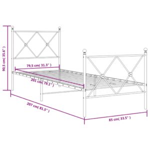 vidaXL Sängram med huvudgavel och fotgavel svart metall 80x200 cm - Bild 8